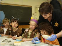 Girl scouts cast fossils at the 2007 Science Festival.